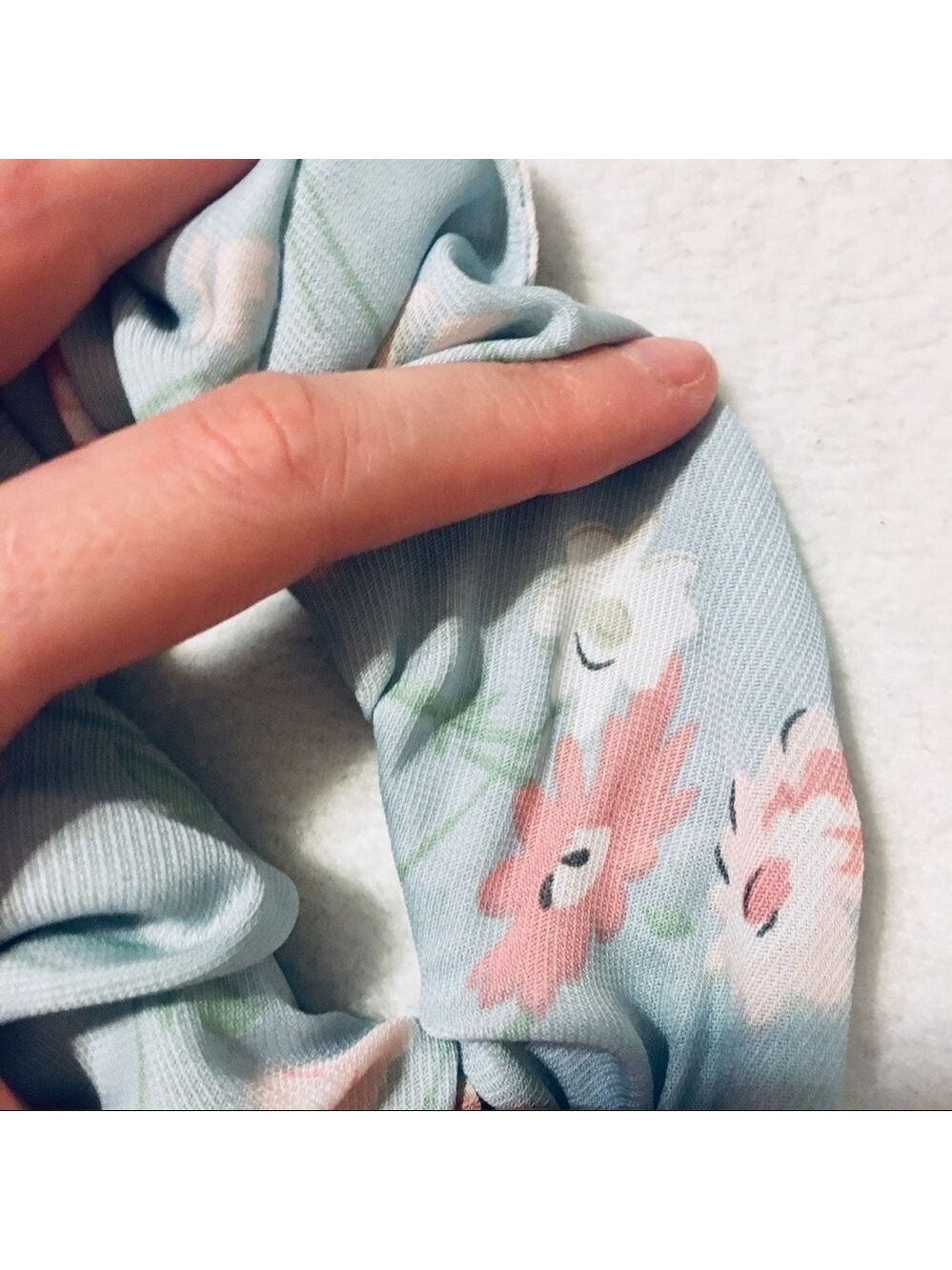 Chiffon NEW Baby Blue Hair Scrunchie with Pink Flowers - Picture 2 of 6